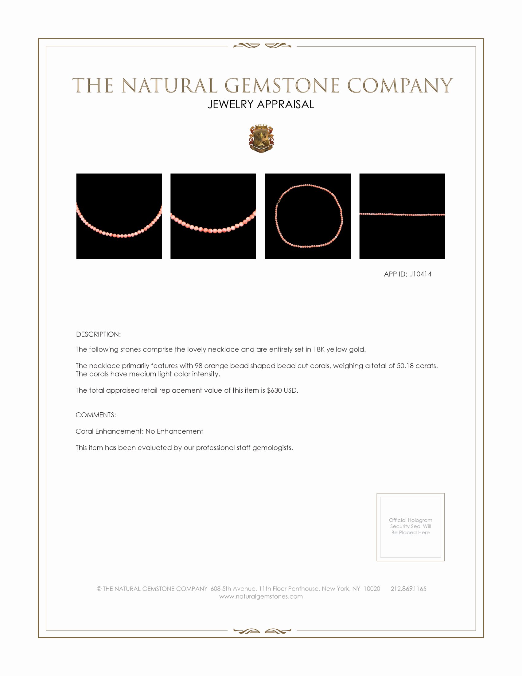 50.18 Ct. Coral Multi Stone Necklace, 18K Yellow Gold