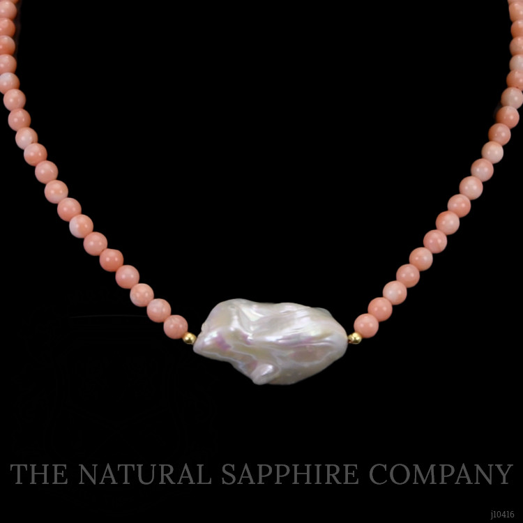 30.71 Ct. Pearl Coral Multi Stone Necklace, 18K Yellow Gold