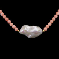 30.71 Ct. Pearl Coral Multi Stone Necklace, 18K Yellow Gold Image