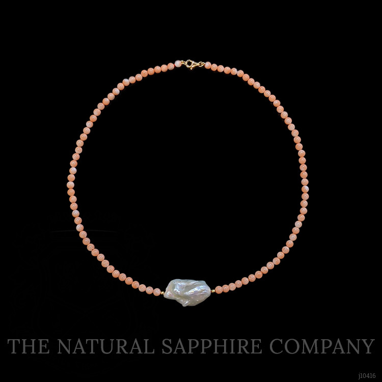 30.71 Ct. Pearl Coral Multi Stone Necklace, 18K Yellow Gold