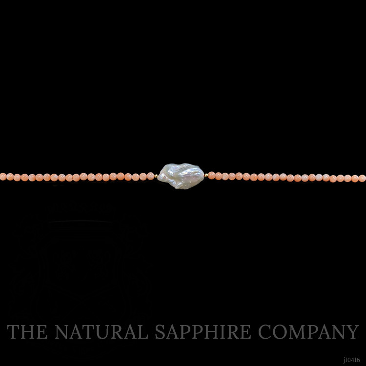 30.71 Ct. Pearl Coral Multi Stone Necklace, 18K Yellow Gold