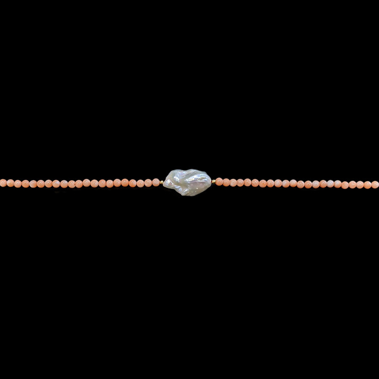 30.71 Ct. Pearl Coral Multi Stone Necklace, 18K Yellow Gold