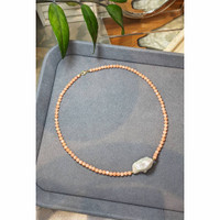 30.71 Ct. Pearl Coral Multi Stone Necklace, 18K Yellow Gold Life Style