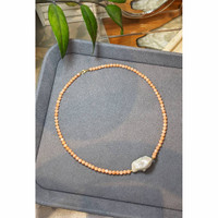 30.71 Ct. Pearl Coral Multi Stone Necklace, 18K Yellow Gold Life Style