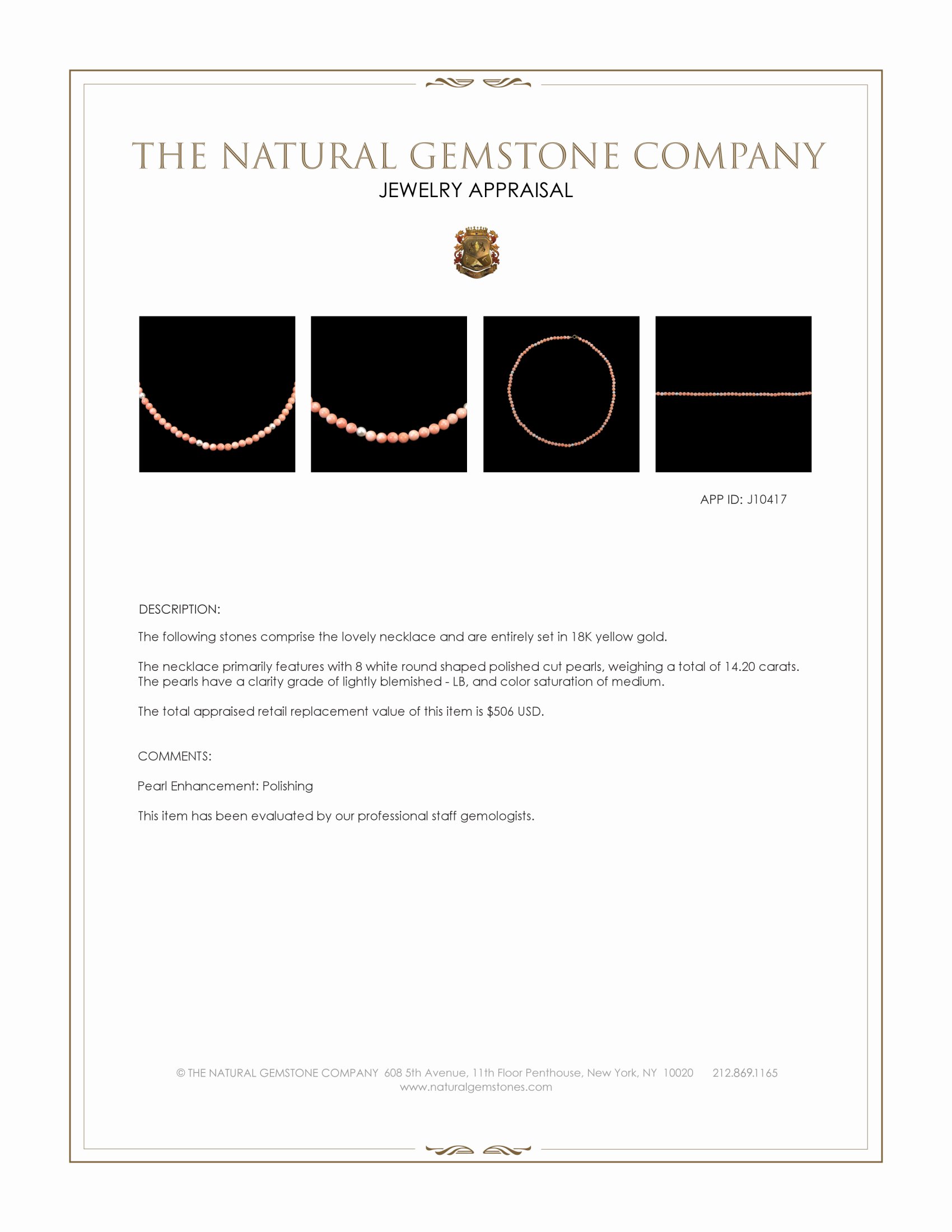 50.83 Ct. Orange Coral and White Pearl Multi Stone Necklace, 18K Yellow Gold