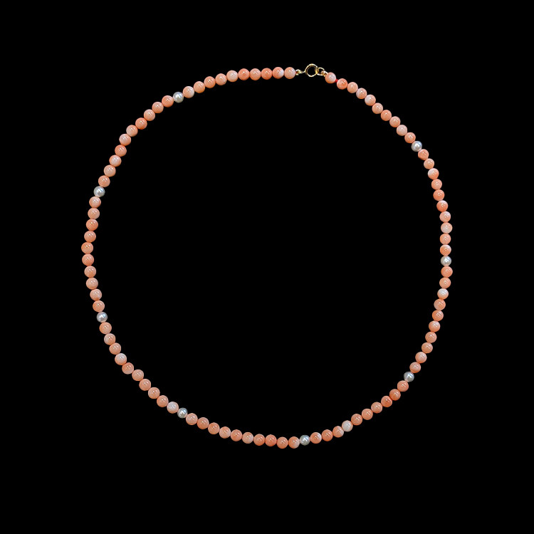 50.83 Ct. Coral Multi Stone Necklace, 18K Yellow Gold