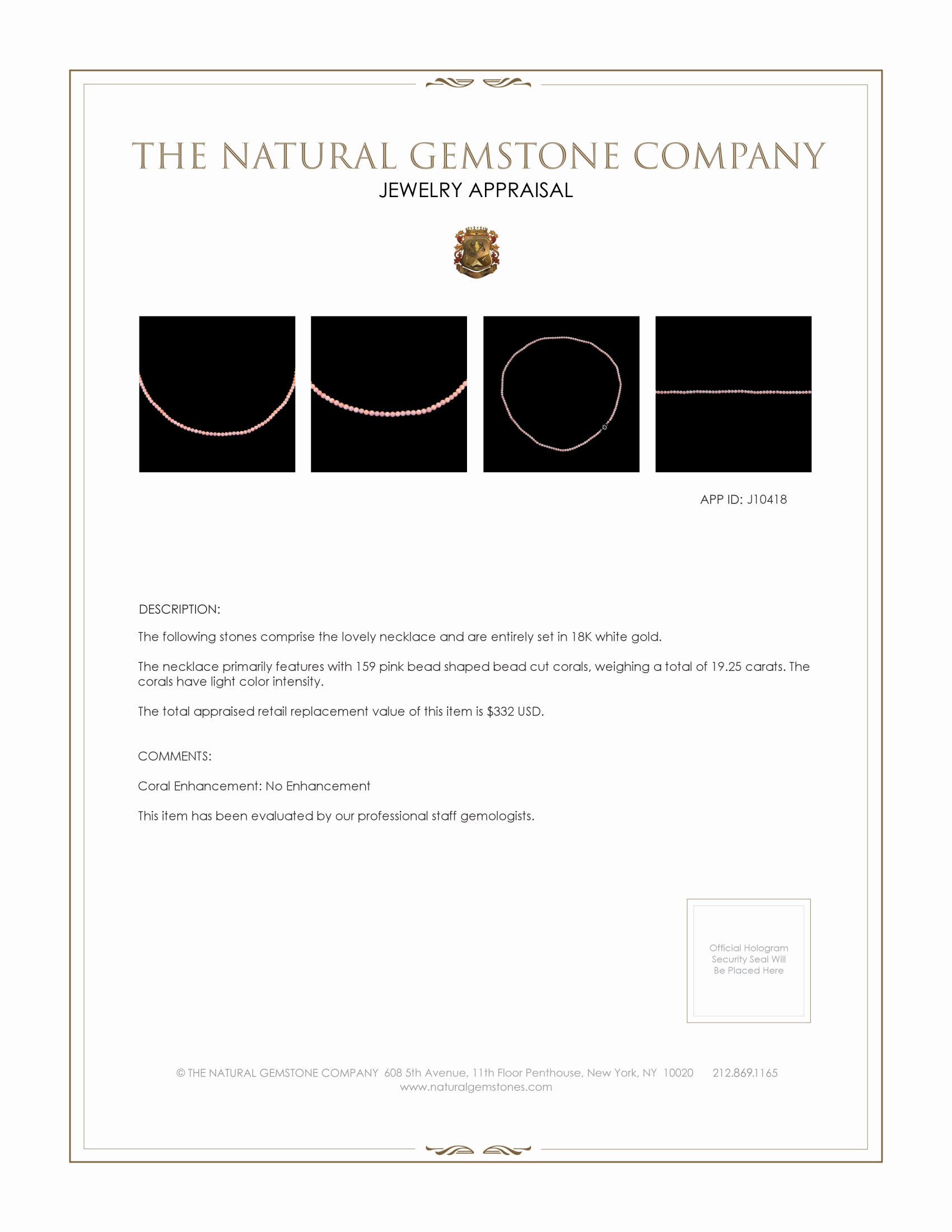 19.25 Ct. Coral Multi Stone Necklace, 18K White Gold