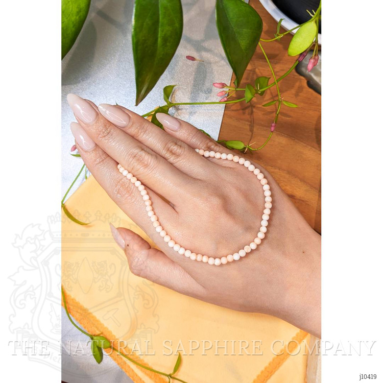 43.97 Ct. Coral Antique Style Necklace, 18K White Gold