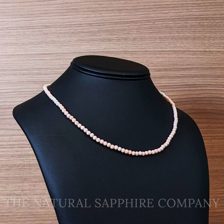 43.97 Ct. Coral Antique Style Necklace, 18K White Gold