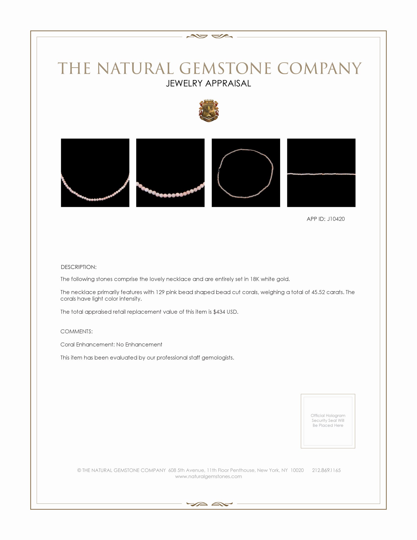 45.52 Ct. Coral Multi Stone Necklace, 18K White Gold