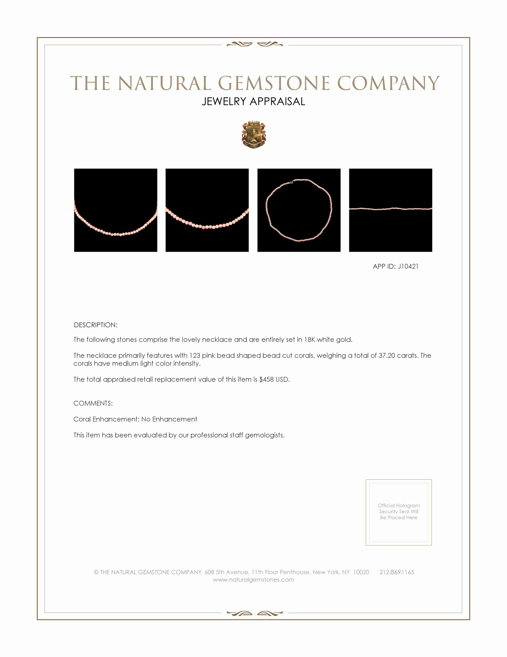 37.20 Ct. Coral Multi Stone Necklace, 18K White Gold