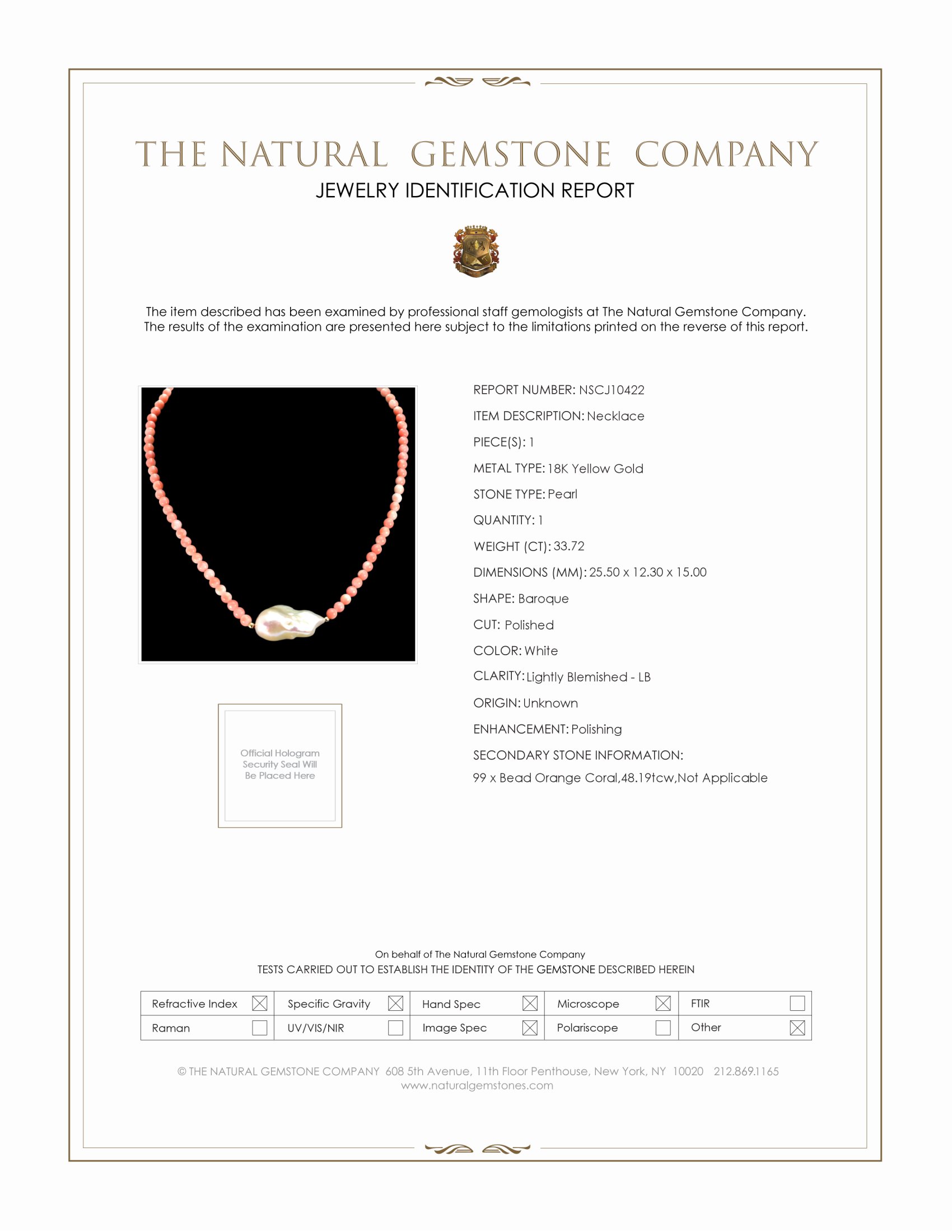 33.72 Ct. White Freshwater Pearl and Salmon (Orange) Coral Multi Stone Necklace, 18K Yellow Gold