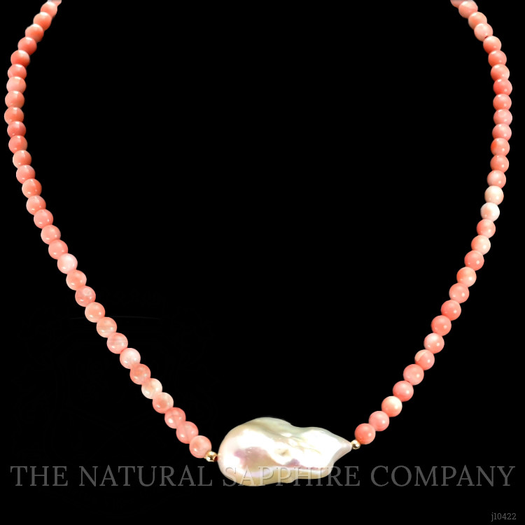 33.72 Ct. Pearl Coral Multi Stone Necklace, 18K Yellow Gold