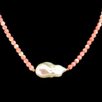 33.72 Ct. Pearl Coral Multi Stone Necklace, 18K Yellow Gold Image