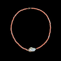 33.72 Ct. Pearl Coral Multi Stone Necklace, 18K Yellow Gold Image