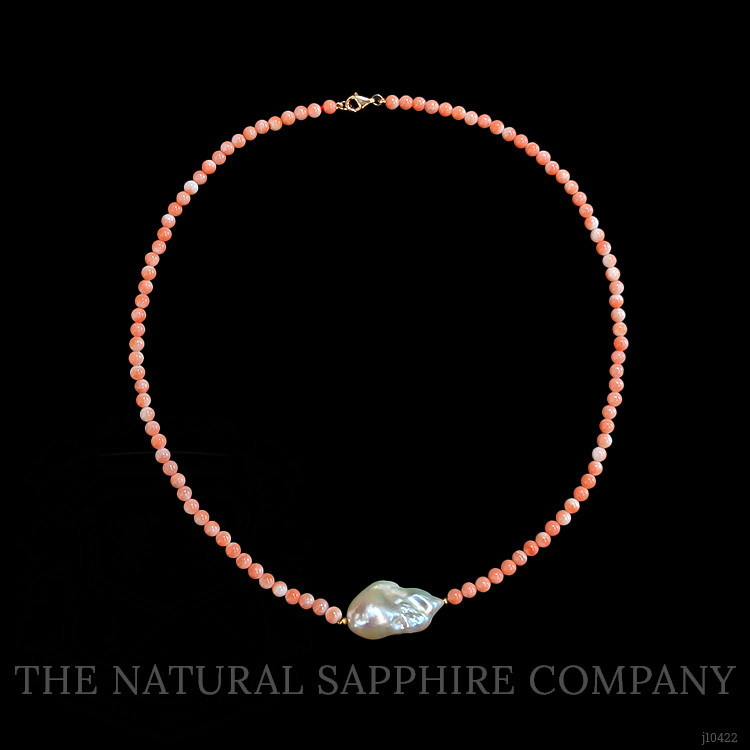 33.72 Ct. Pearl Coral Multi Stone Necklace, 18K Yellow Gold