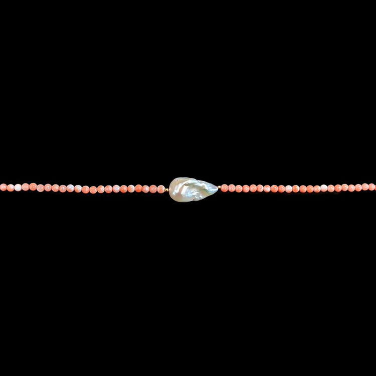 33.72 Ct. Pearl Coral Multi Stone Necklace, 18K Yellow Gold