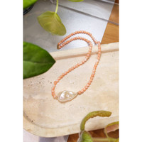 33.72 Ct. Pearl Coral Multi Stone Necklace, 18K Yellow Gold Life Style