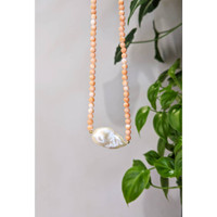 33.72 Ct. Pearl Coral Multi Stone Necklace, 18K Yellow Gold Life Style