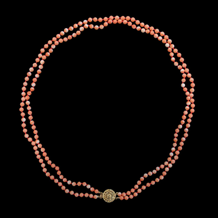 110.15 Ct. Coral Multi Stone Necklace, 14K Yellow Gold