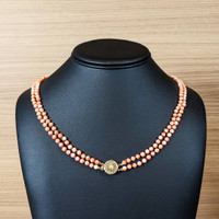 110.15 Ct. Coral Multi Stone Necklace, 14K Yellow Gold Life Style