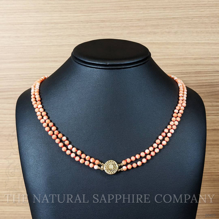 110.15 Ct. Coral Multi Stone Necklace, 14K Yellow Gold