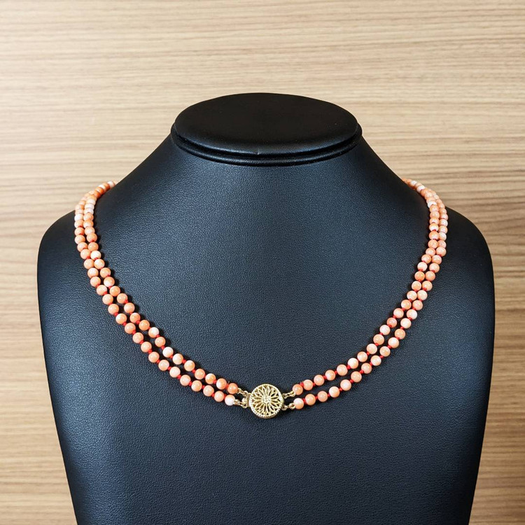 110.15 Ct. Coral Multi Stone Necklace, 14K Yellow Gold