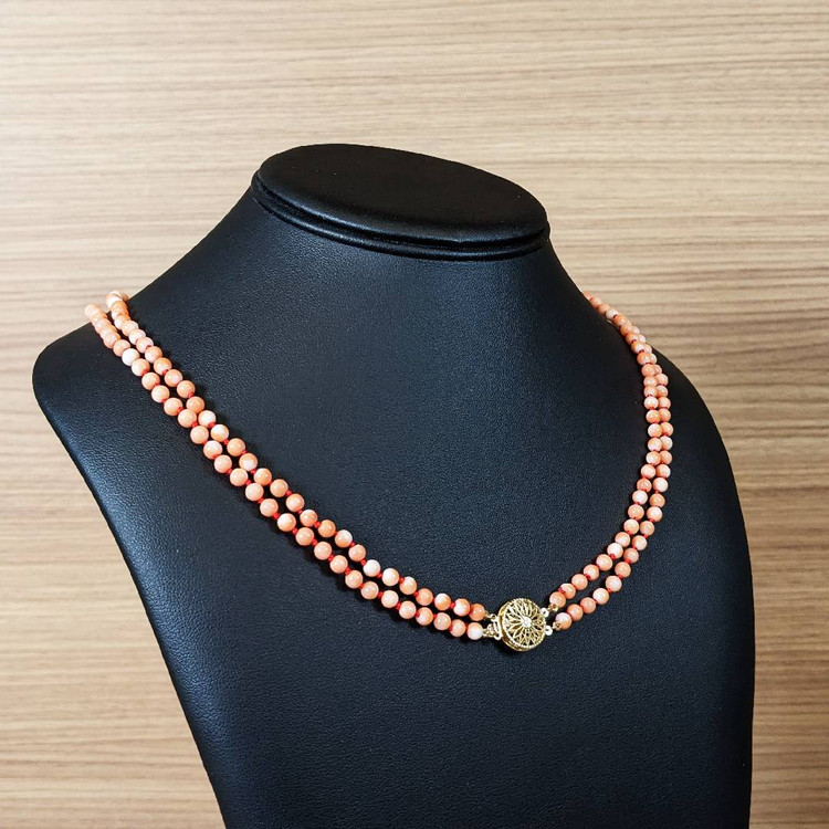110.15 Ct. Coral Multi Stone Necklace, 14K Yellow Gold