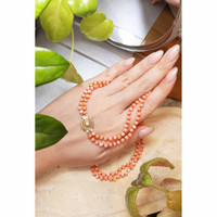 110.15 Ct. Coral Multi Stone Necklace, 14K Yellow Gold Life Style