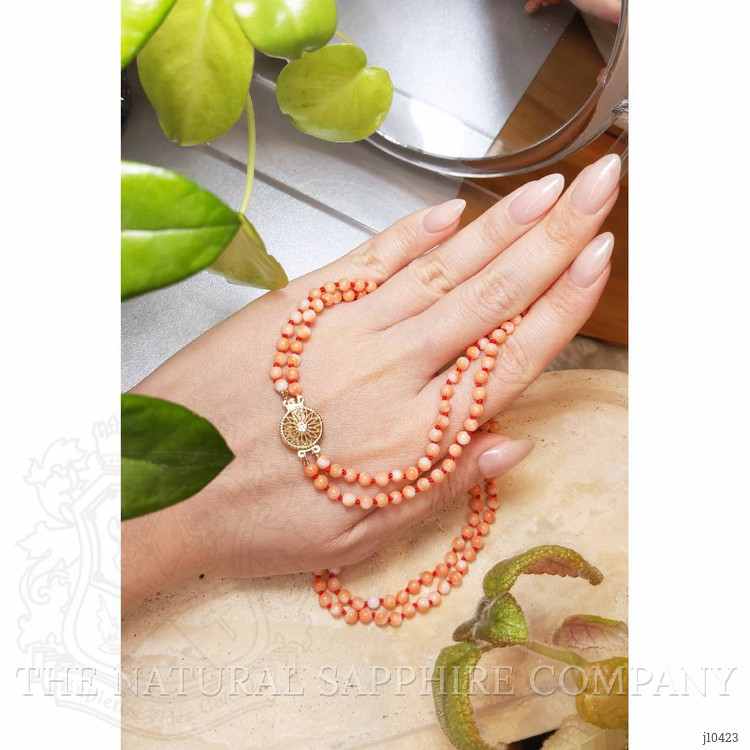 110.15 Ct. Coral Multi Stone Necklace, 14K Yellow Gold