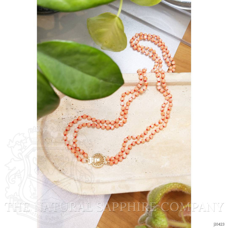 110.15 Ct. Coral Multi Stone Necklace, 14K Yellow Gold