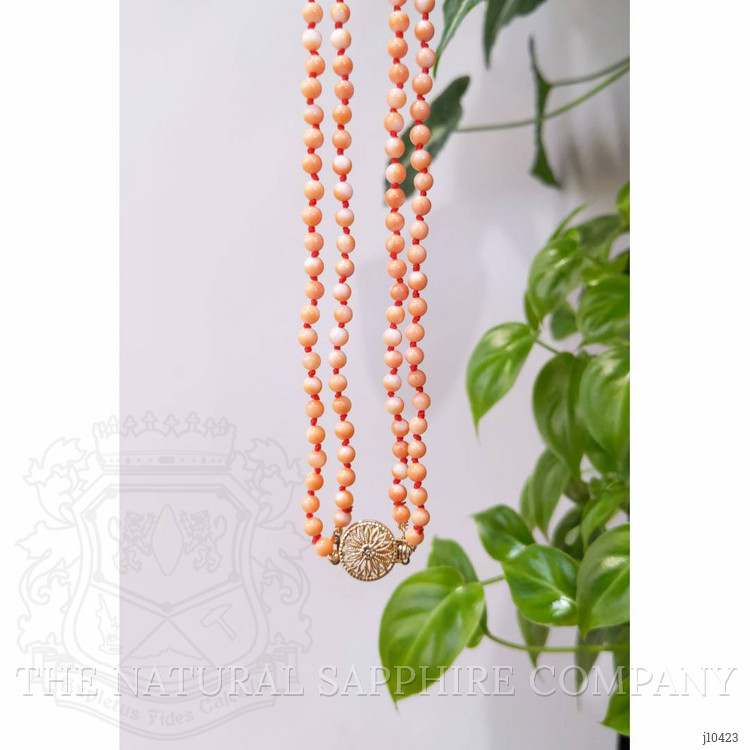 110.15 Ct. Coral Multi Stone Necklace, 14K Yellow Gold