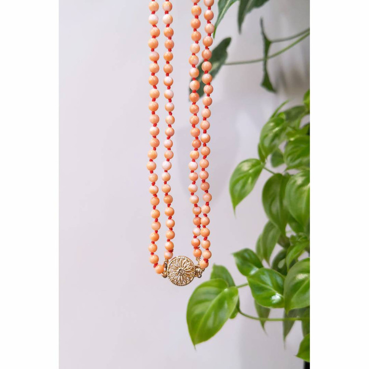 110.15 Ct. Coral Multi Stone Necklace, 14K Yellow Gold