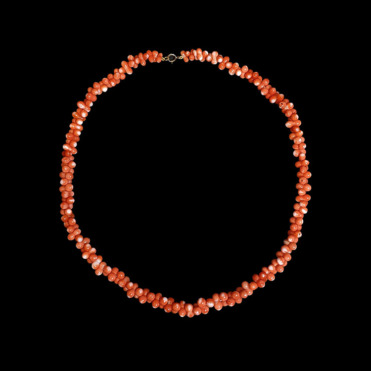 117.45 Ct. Coral Multi Stone Necklace, 18K Yellow Gold