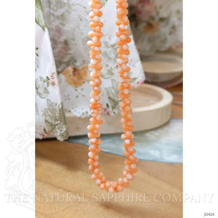 92.85 Ct. Coral Multi Stone Necklace, 18K Yellow Gold