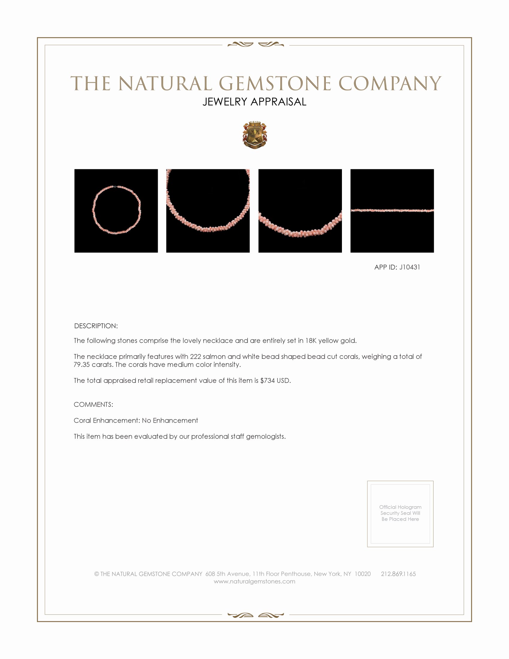 79.35 Ct. Coral Multi Stone Necklace, 18K Yellow Gold