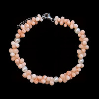 39.70 Ct.Tw. Coral Pearl Tennis/Riviere Bracelet, 18K White Gold Image