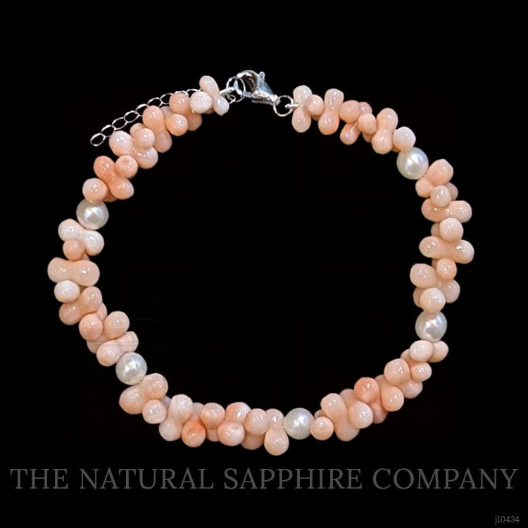 39.70 Ct.Tw. Coral Pearl Tennis/Riviere Bracelet, 18K White Gold