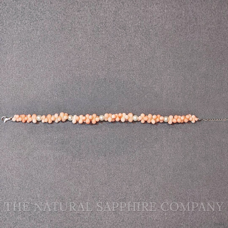 39.70 Ct.Tw. Coral Pearl Tennis/Riviere Bracelet, 18K White Gold