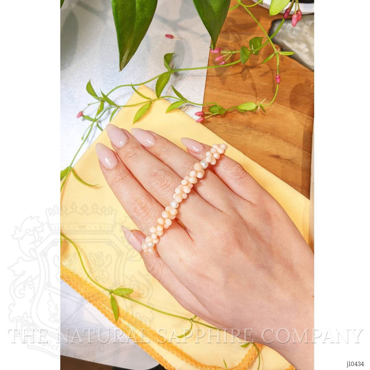 39.70 Ct.Tw. Coral Pearl Tennis/Riviere Bracelet, 18K White Gold