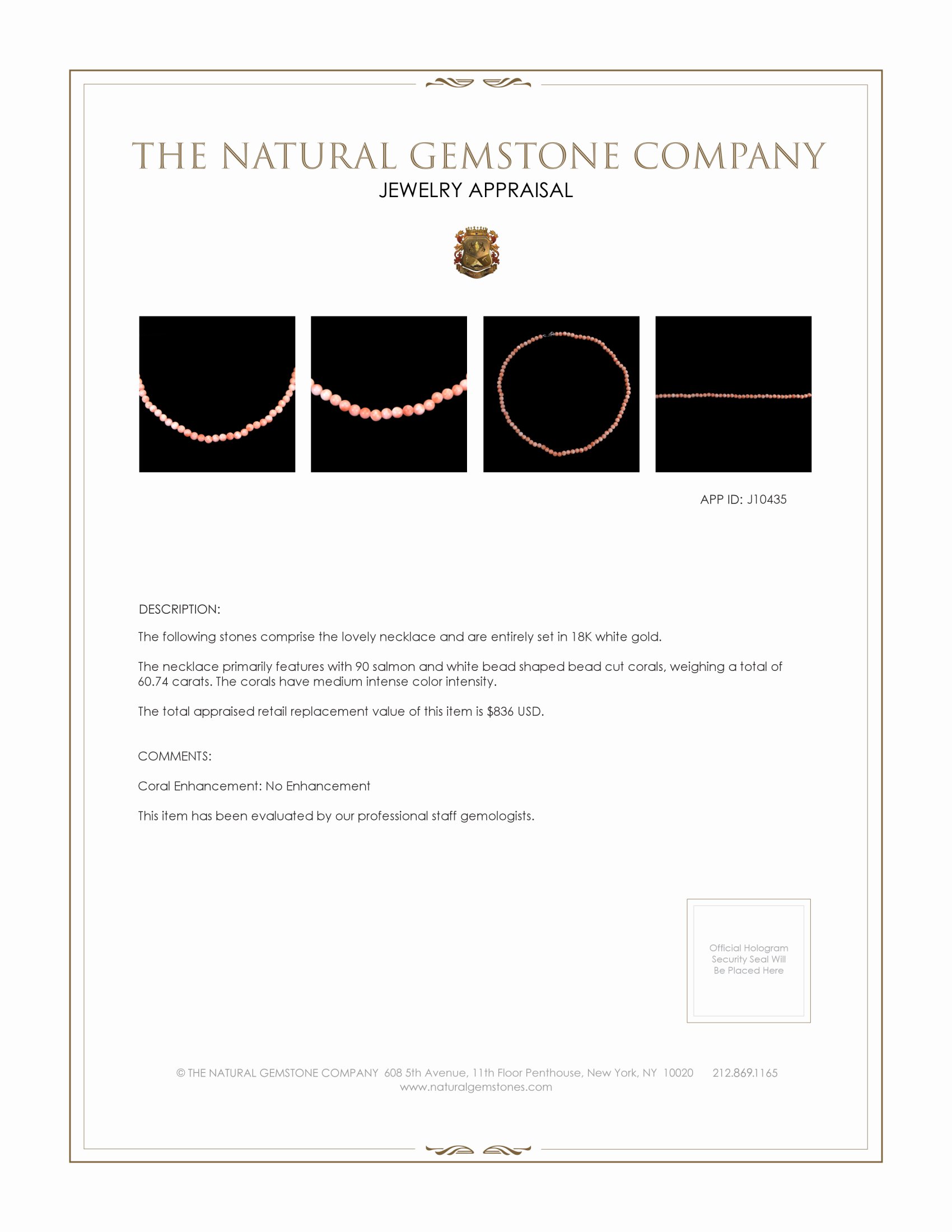 60.74 Ct. Coral Multi Stone Necklace, 18K White Gold