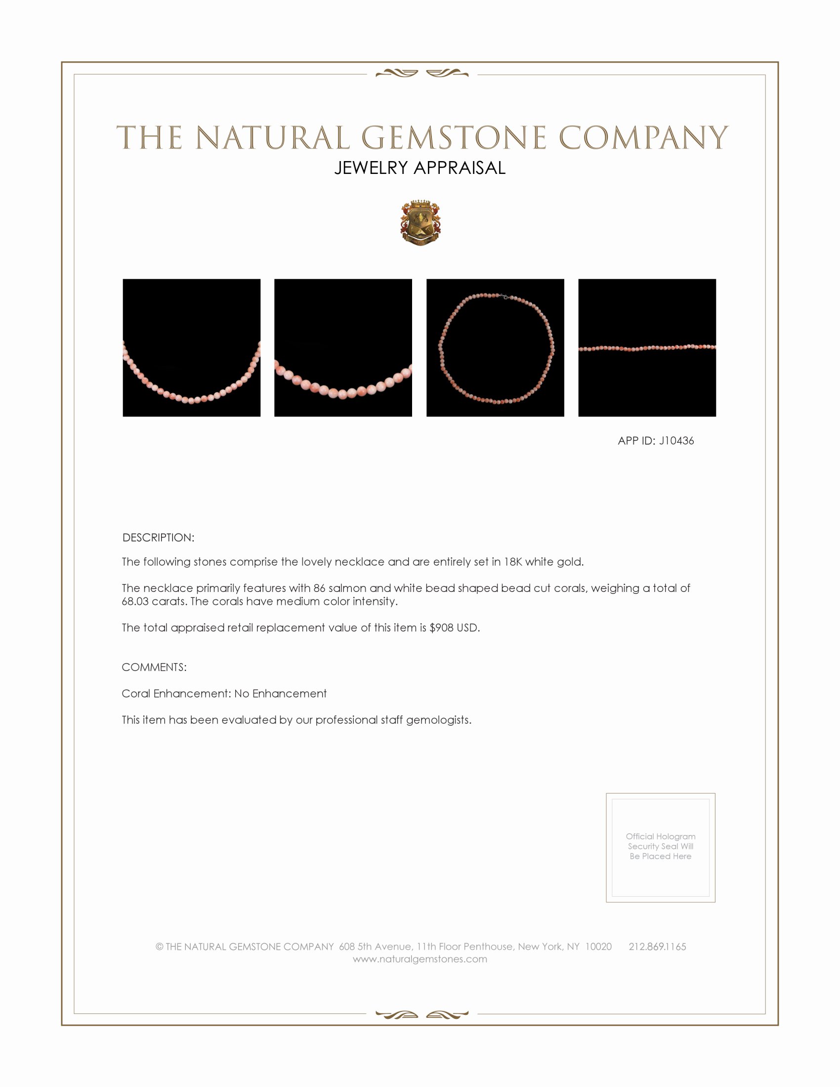 68.03 Ct. Coral Multi Stone Necklace, 18K White Gold