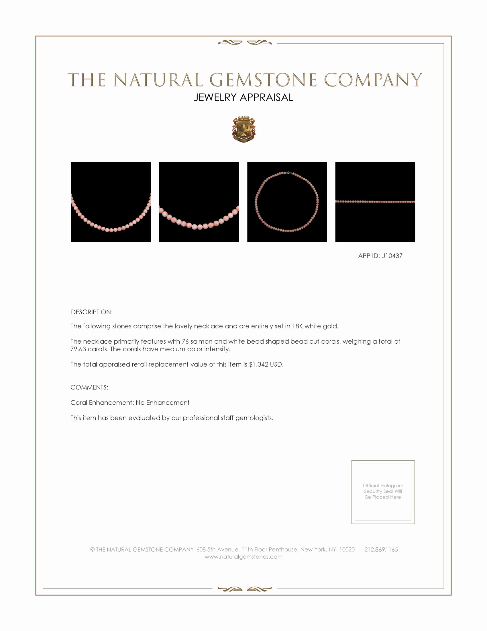 79.63 Ct. Coral Multi Stone Necklace, 18K White Gold