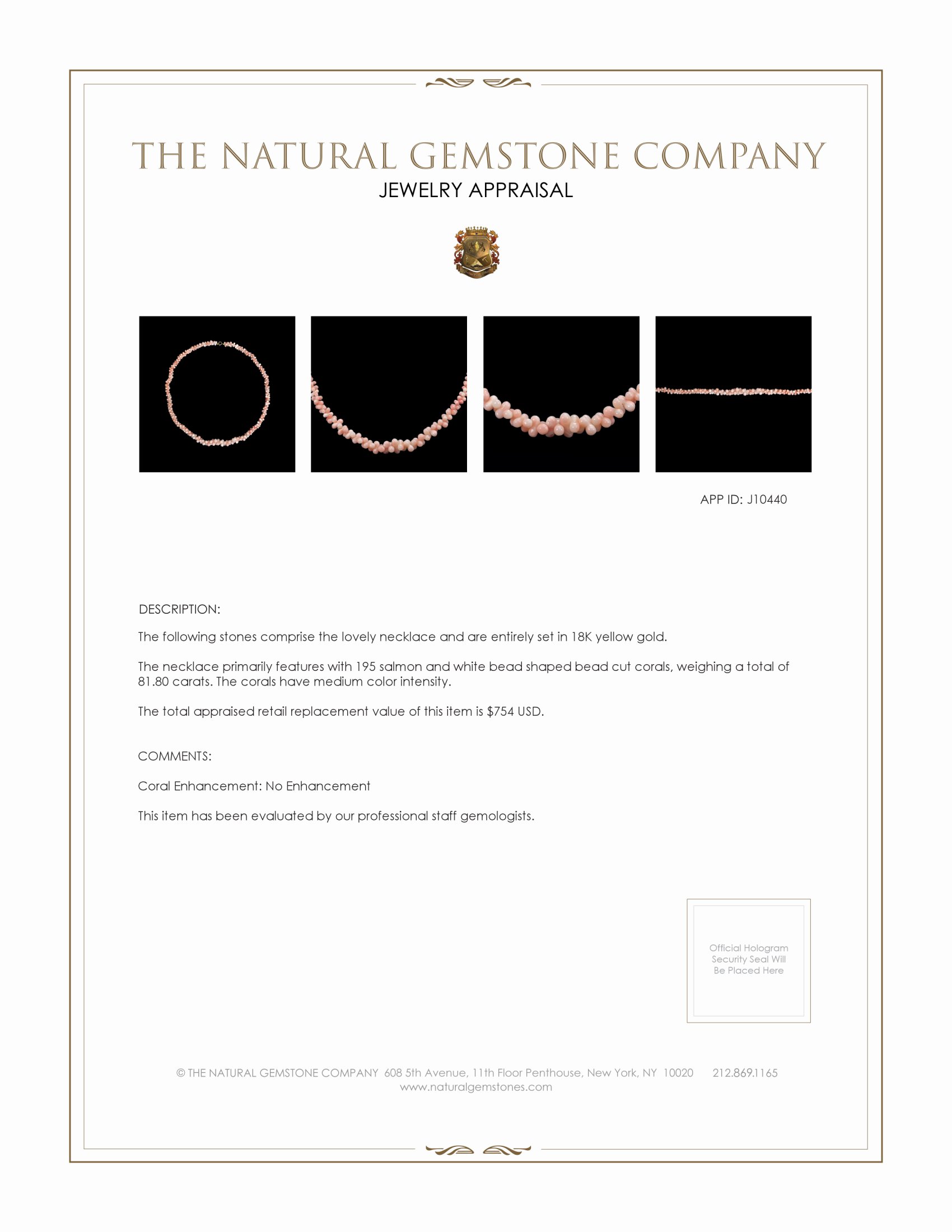 81.80 Ct. Coral Multi Stone Necklace, 18K Yellow Gold