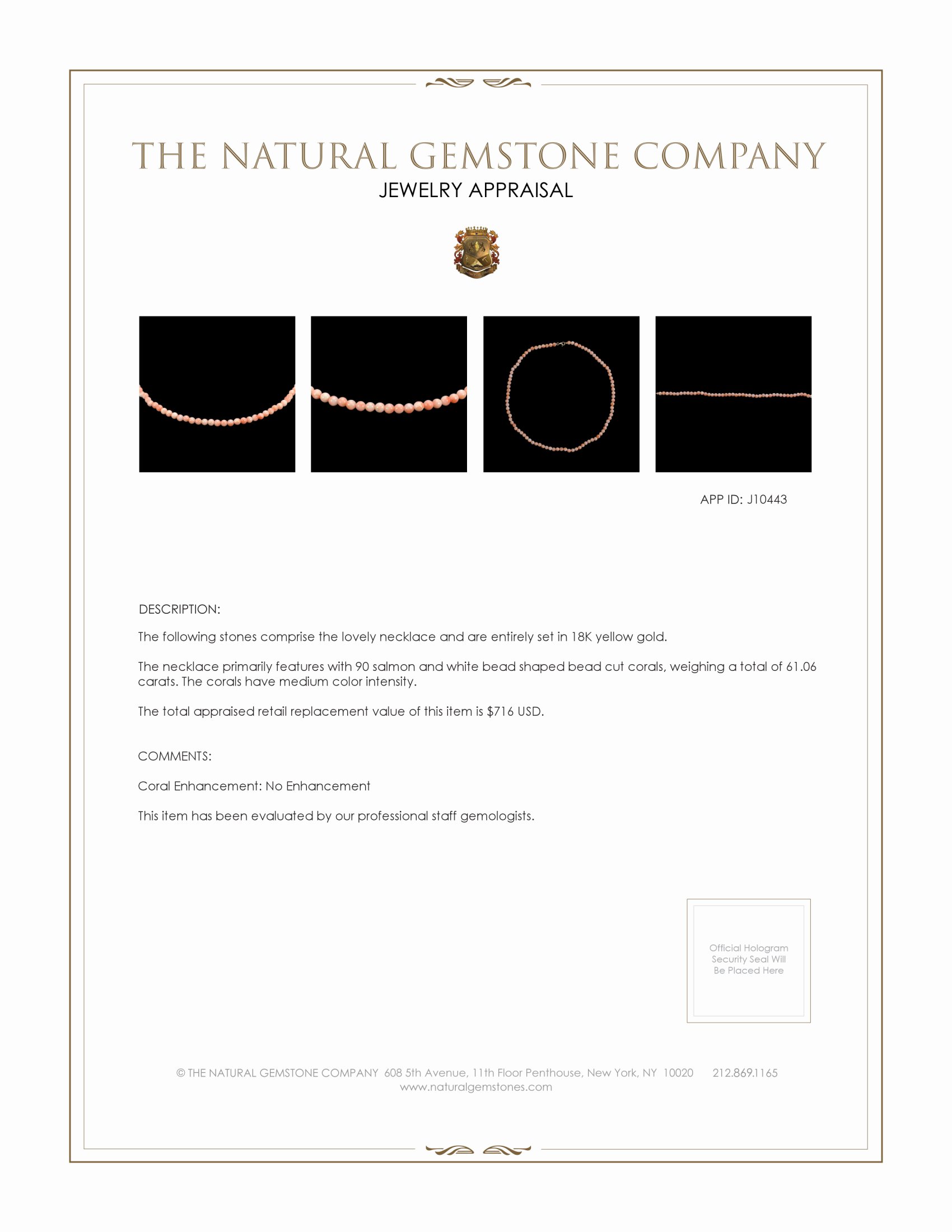 61.06 Ct. Coral Multi Stone Necklace, 18K Yellow Gold