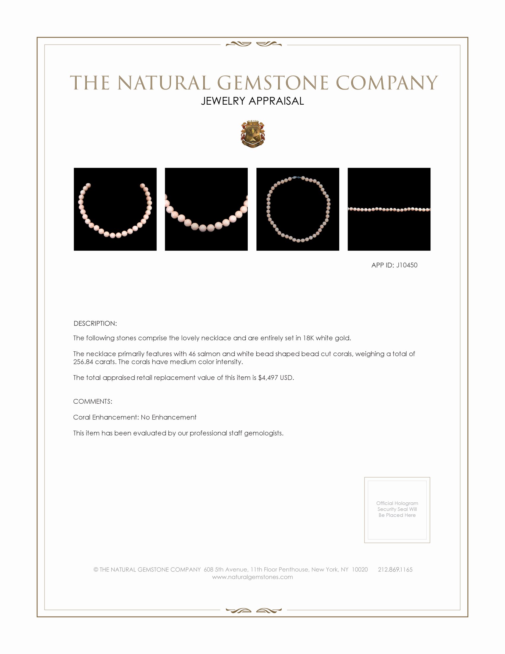 256.84 Ct. Coral Multi Stone Necklace, 18K White Gold