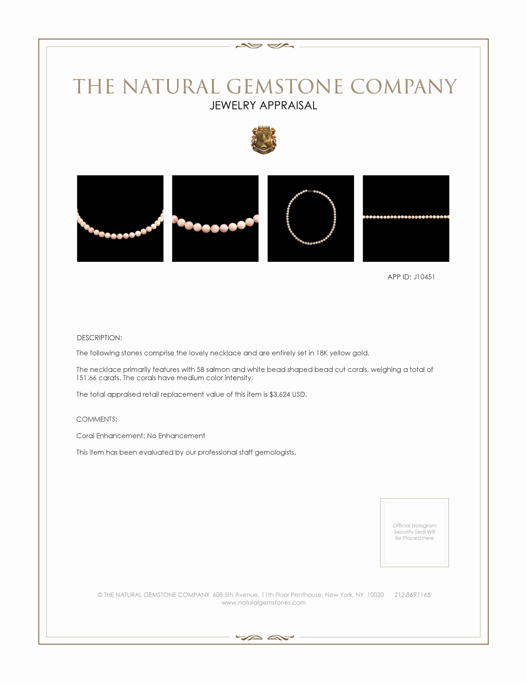 151.66 Ct. Coral Multi Stone Necklace, 18K Yellow Gold