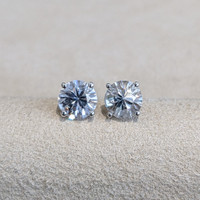 1.80 Ct.Tw. White Sapphire Studs Earrings, 14K White Gold Life Style