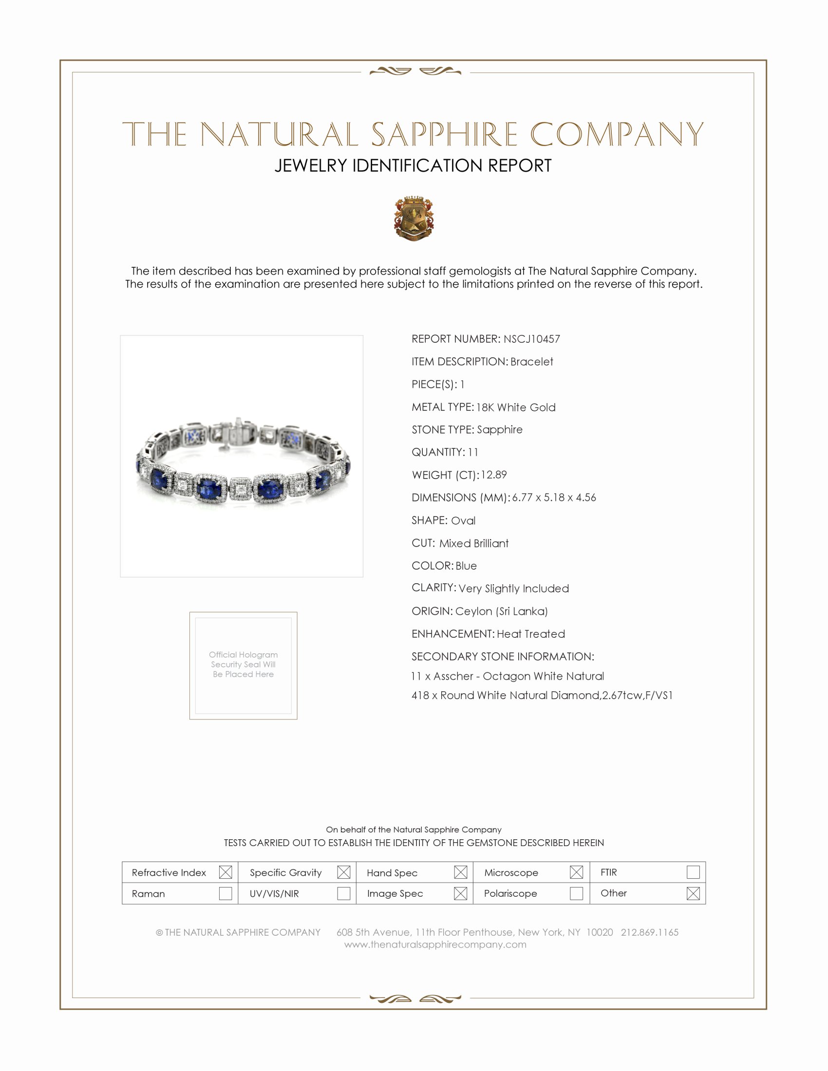 12.89 Ct.Tw. Blue Sapphire and Natural Diamond Pave Bracelet, 18K White Gold