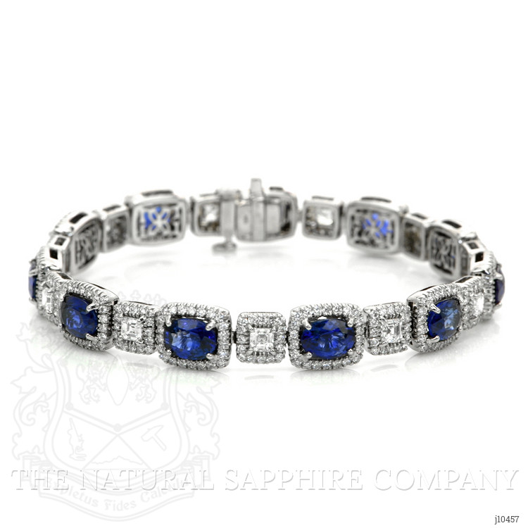 12.89 Ct.Tw. Blue Sapphire and Natural Diamond Pave Bracelet, 18K White Gold